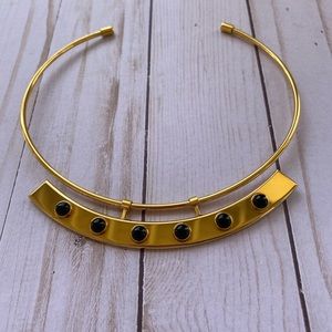 Lizzie Fortunato Gold Collar High Necklace Gold Black Stones
